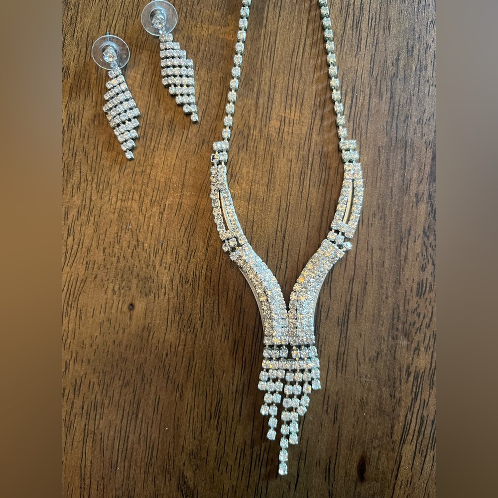 Prom Jewelry Rhinestone Necklace and Earring Set